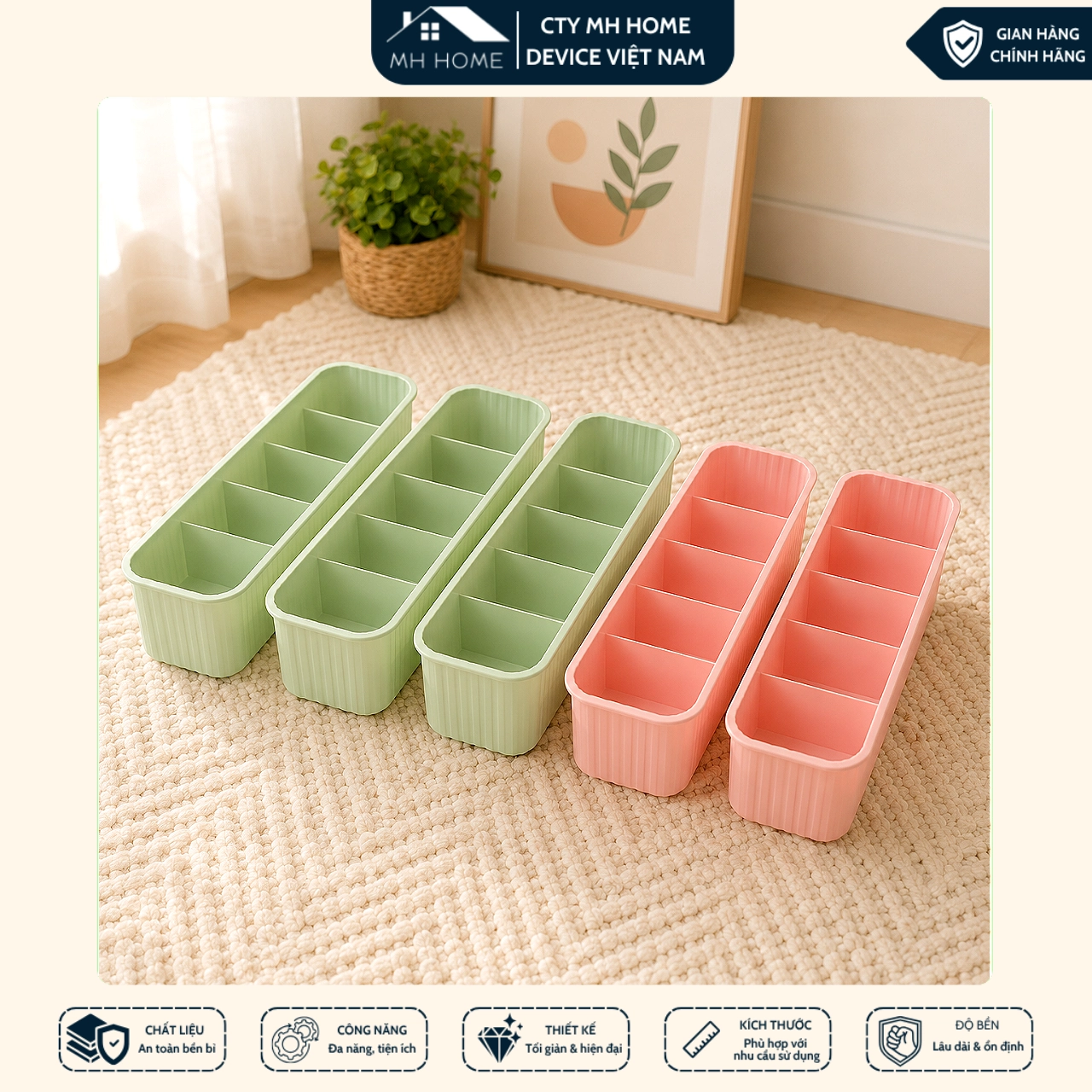 Combo 5 Hộp Nhựa Đựng Đồ 5 Ngăn Phong Cách Pastel Hàn Quốc Siêu Xinh Đa Năng Giúp Sắp Xếp Gọn Gàng Mọi Không Gian